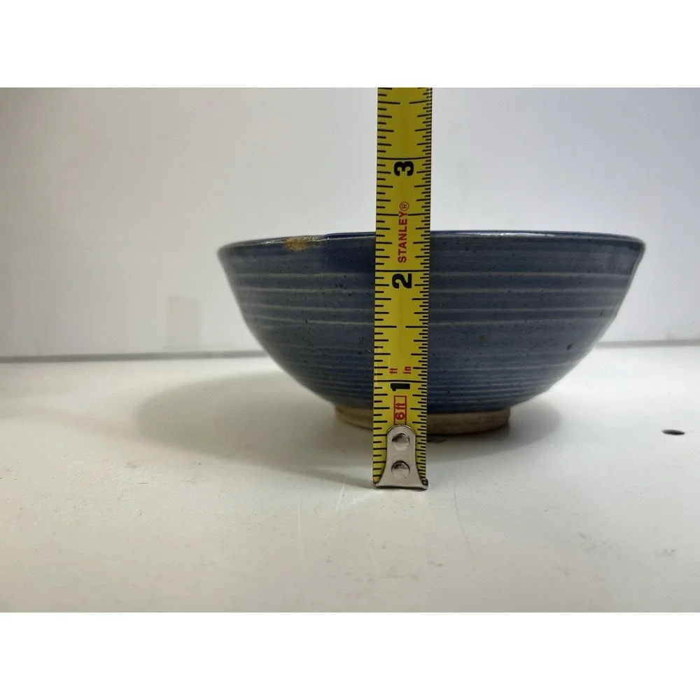 Artisan Studio Pottery Stoneware Ceramic Bowl 6.5 Blue White Dipped Glaze